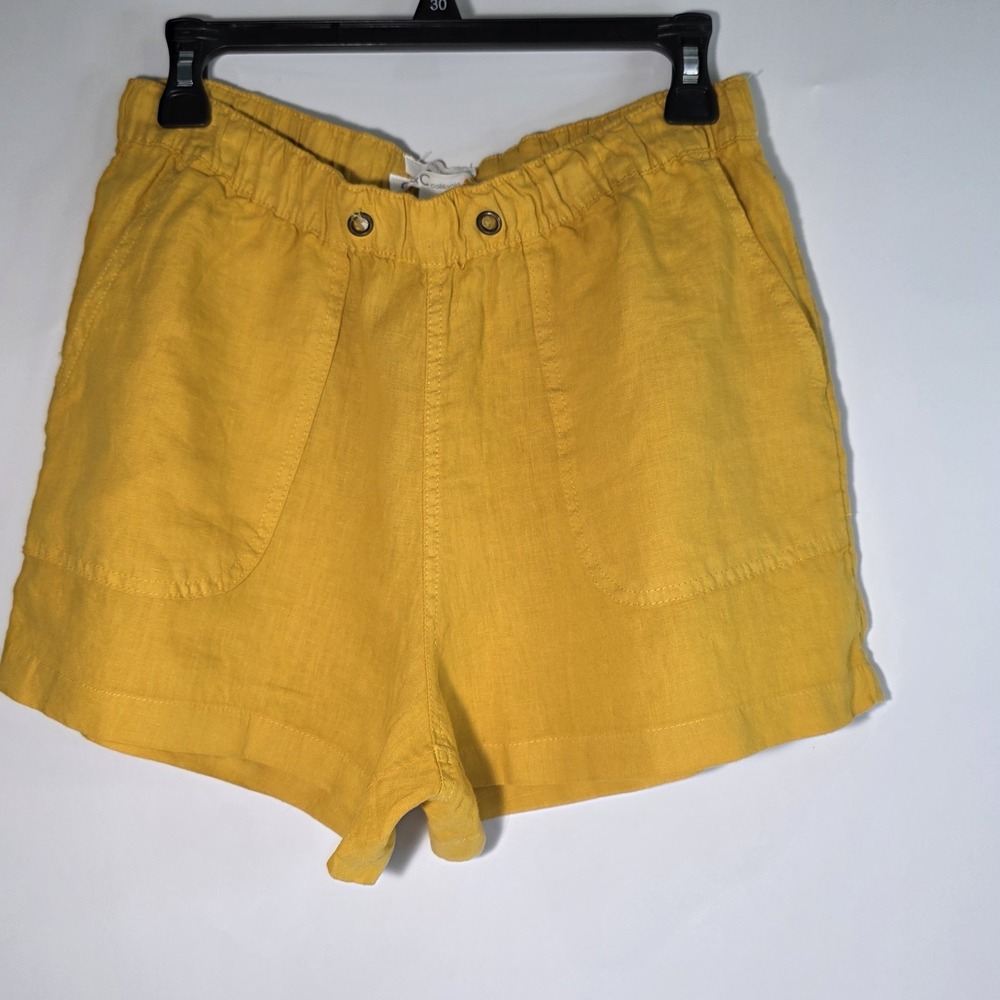 Women's C&C California Linen Shorts Size M Yellow Elastic Waist Spring & Summer!